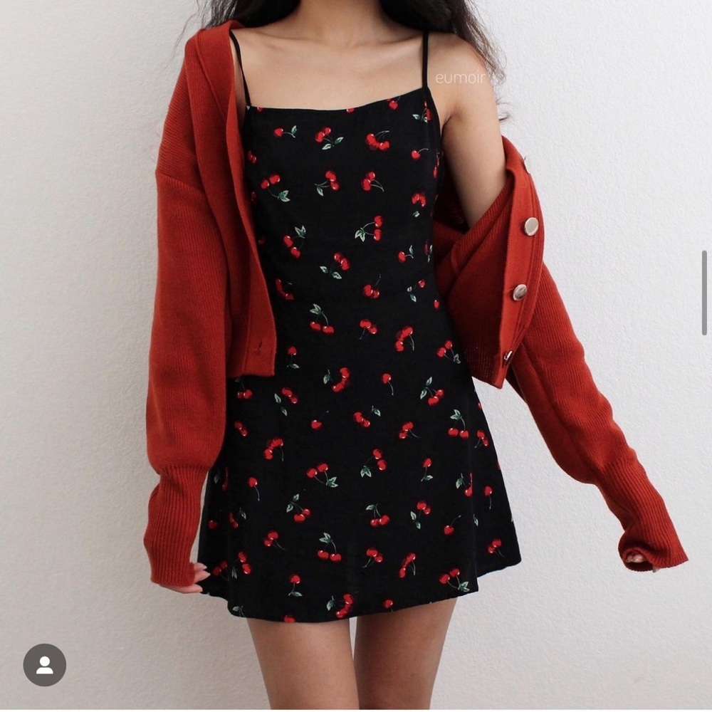 Black Cherry Fruit Print Cami Mini Dress